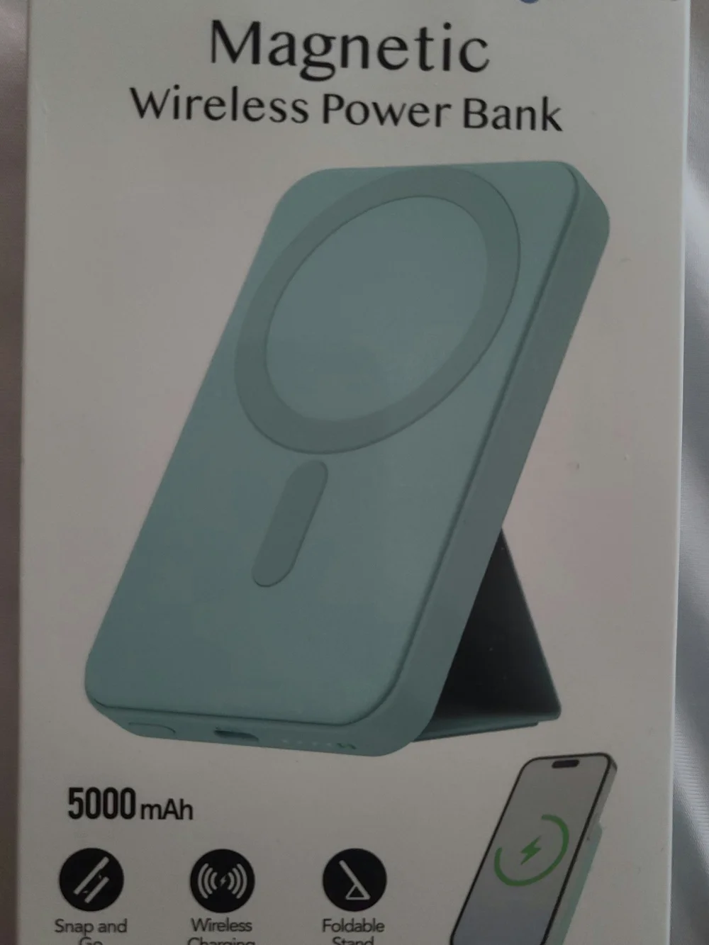 NIB Magnetic Wireless Phone Bank Charger Stand - Light Aqua